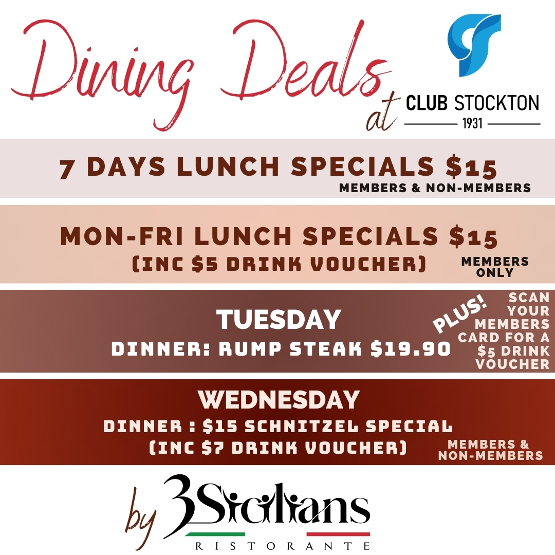 Dining Deals by 3Sicilians at Club Stockton