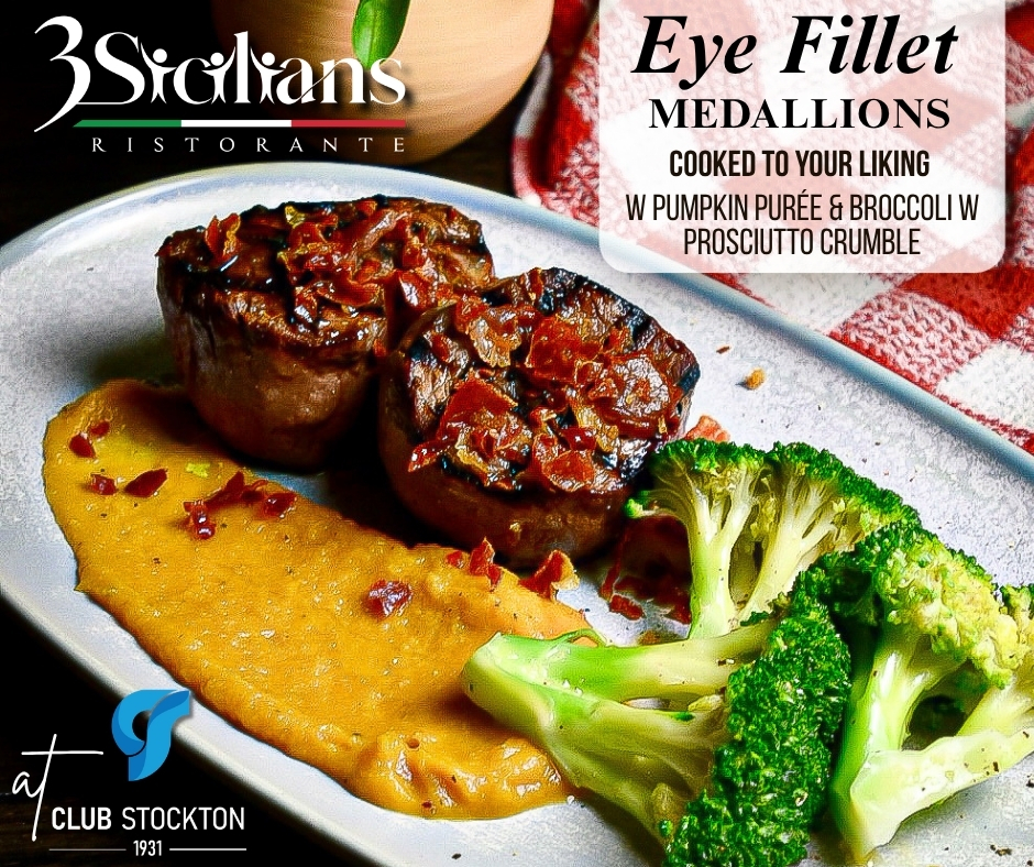 Eye Fille medallions at 3Sicilians at Club Stockton