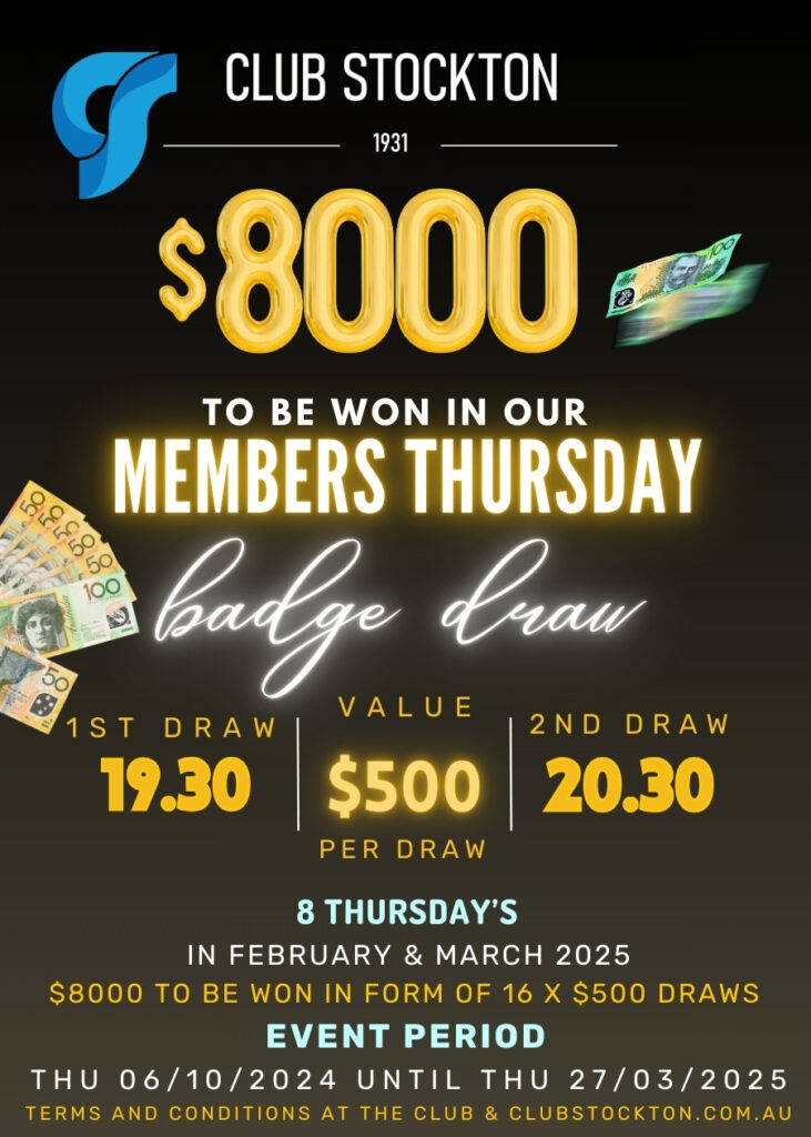 Club Stockton Thursday Members Badge Draw FEB 06 to MAR 27